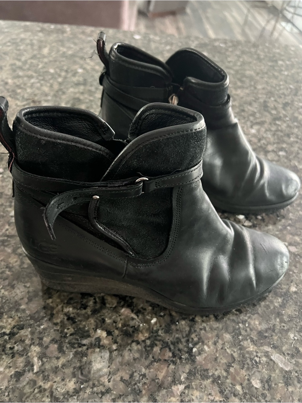 UGG black leather ankle boots waterproof
